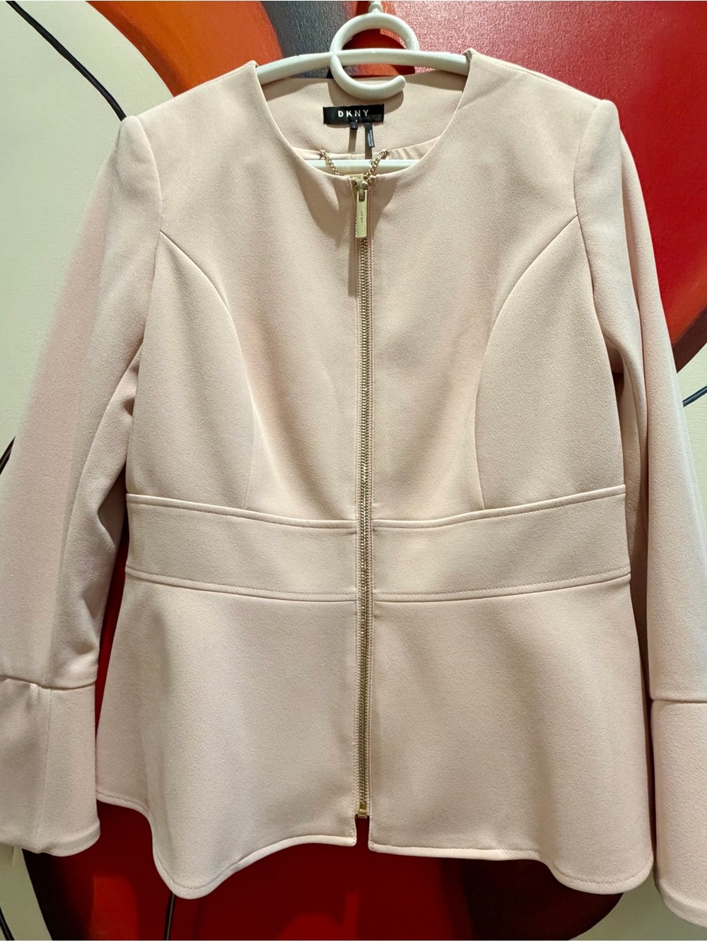 DKNY Pale Pink Zip-Front Peplum Jacket